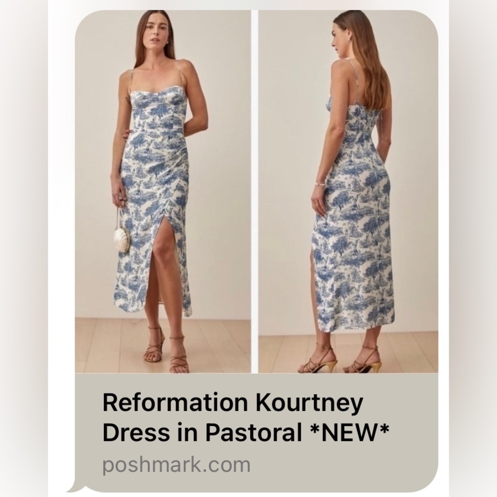 Reformation Kourtney Pastoral Side Slit Midi Dress Blue Size 4